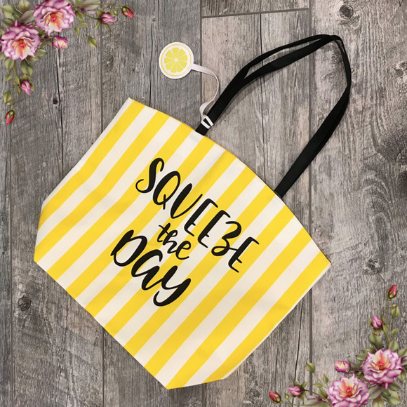 Handbags - Funny "Squeeze The Day" beach tote.